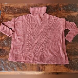 Cozy Cable Knit Turtleneck Sweater in Rose